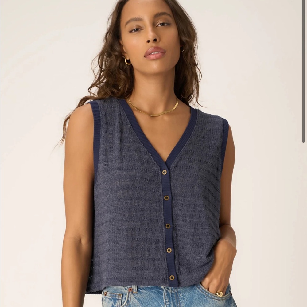 Project Social T Viva Button Front Sweater Tank - Navy Bliss
